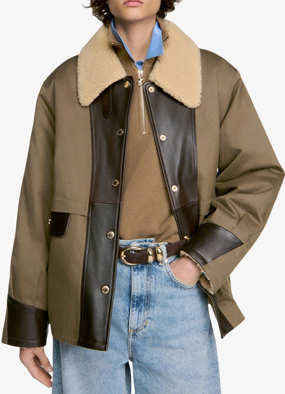 Sandro Barn jack met leren details - detail 4 olijfgroen