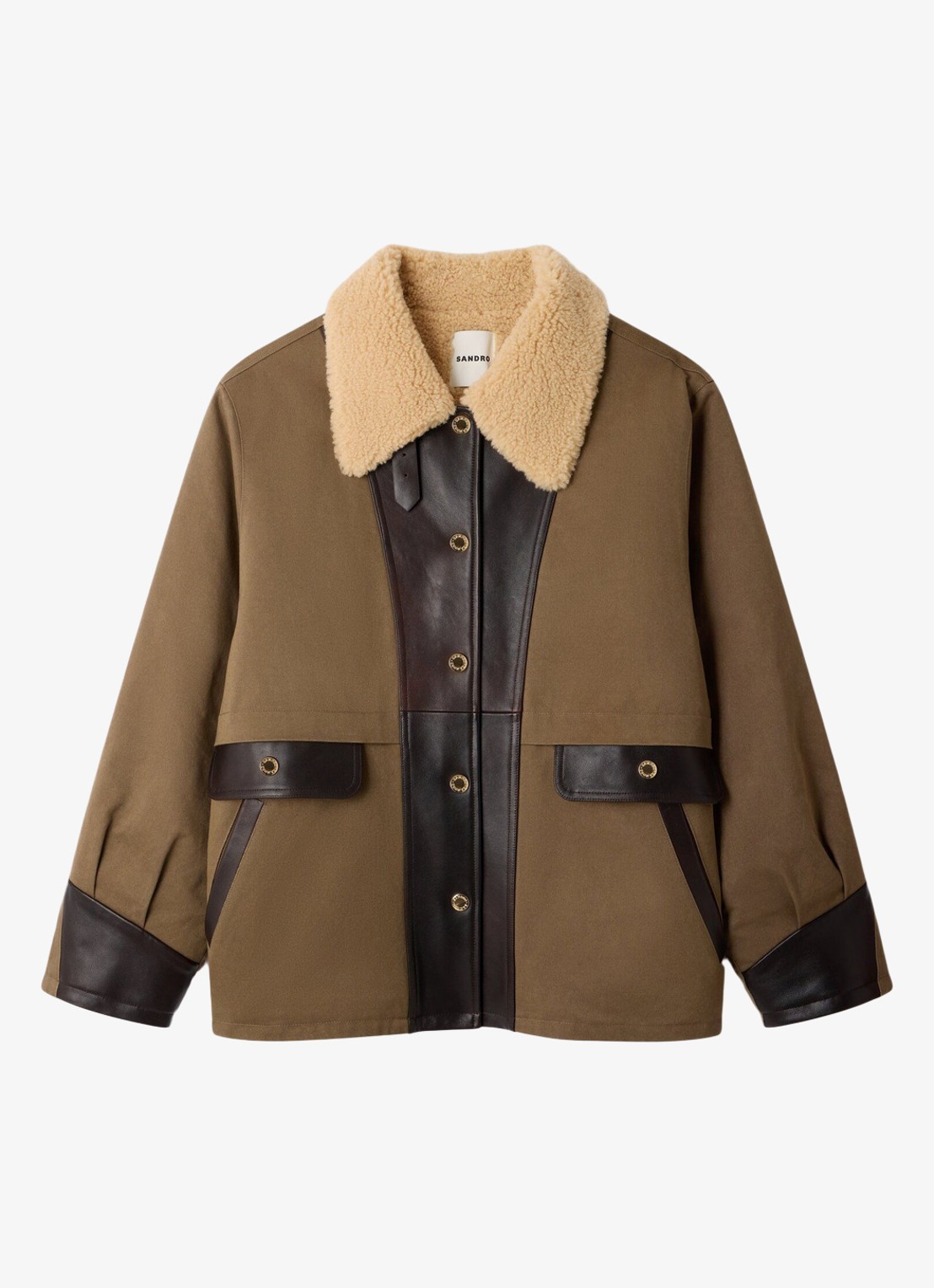 Sandro Barn jack met leren details - voorkant 2 olijfgroen