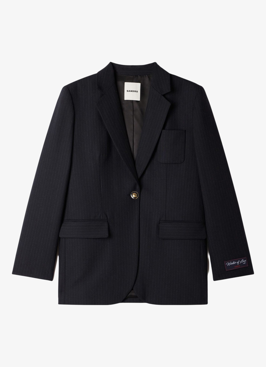 Sandro Blazer in wolblend met krijtstreep - voorkant donkerblauw