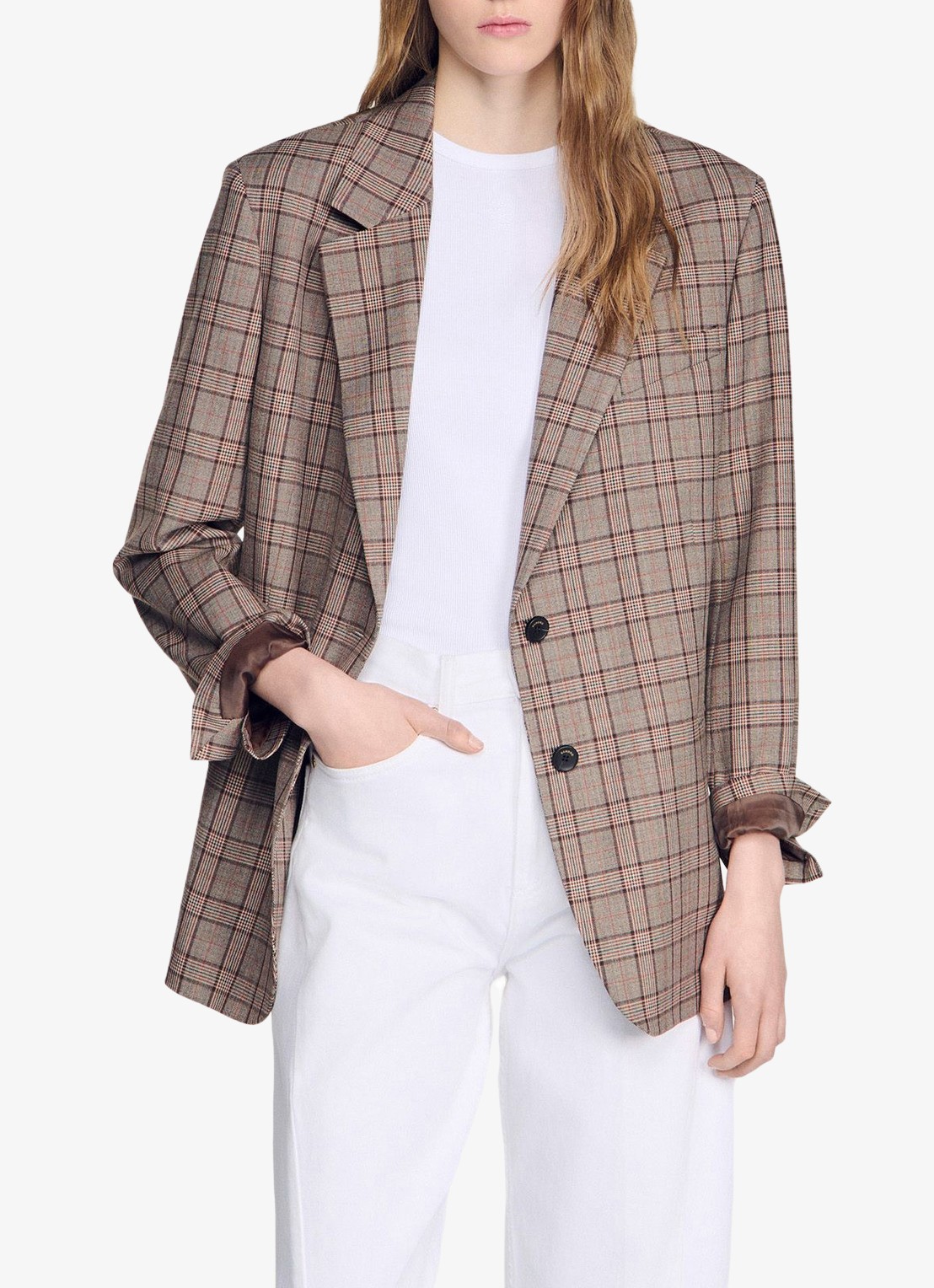 Sandro Blazer in wolblend met ruitdessin  - detail brown / bruin