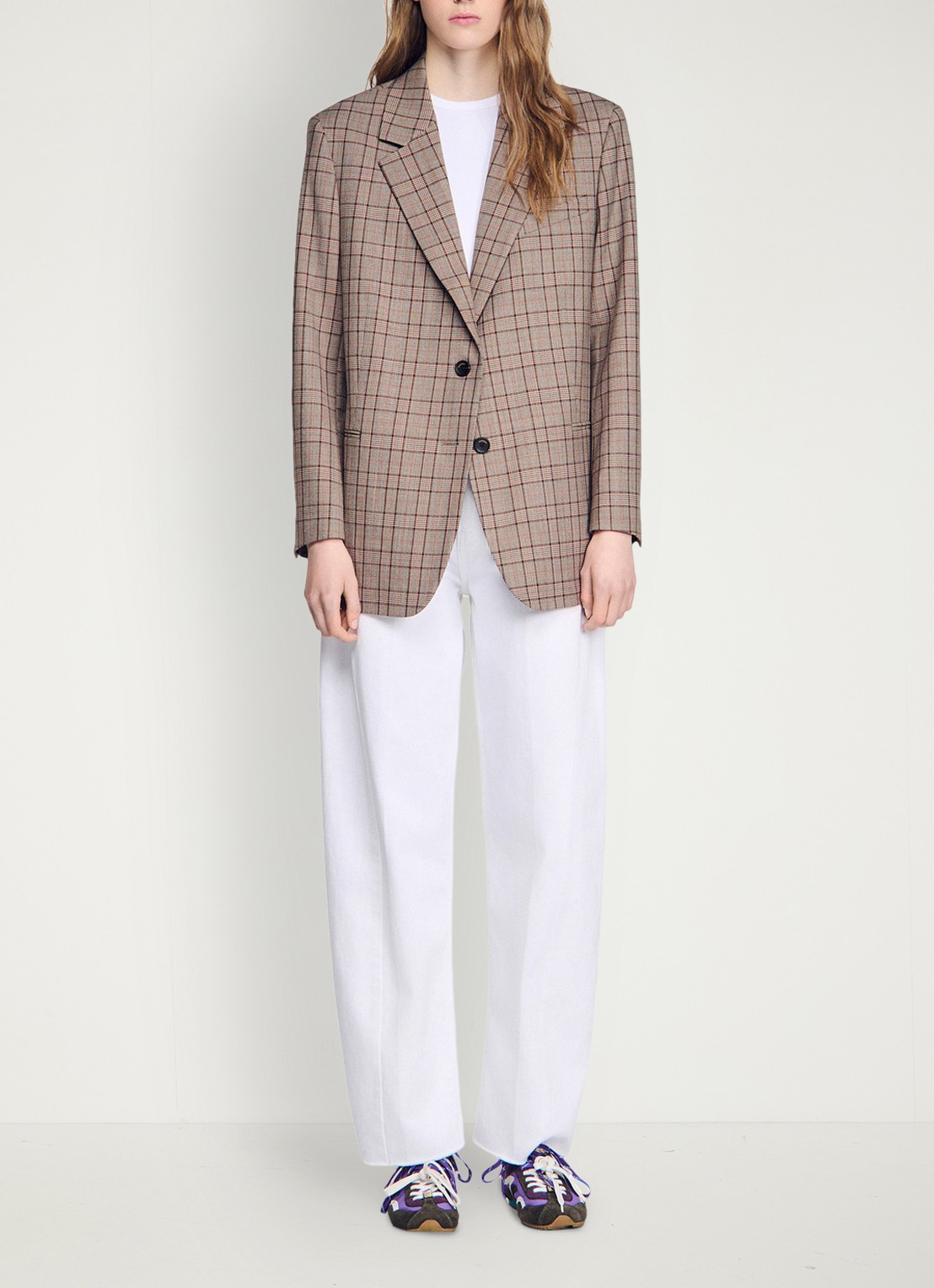 Sandro Blazer in wolblend met ruitdessin  - detail 3 brown / bruin