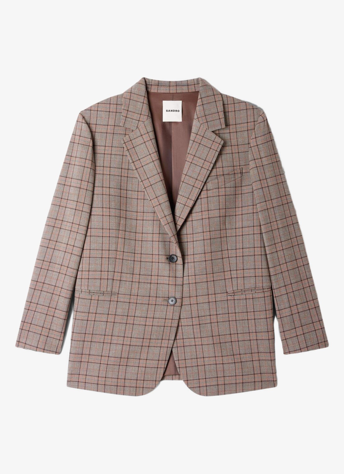 Sandro Blazer in wolblend met ruitdessin  - voorkant 4 brown / bruin