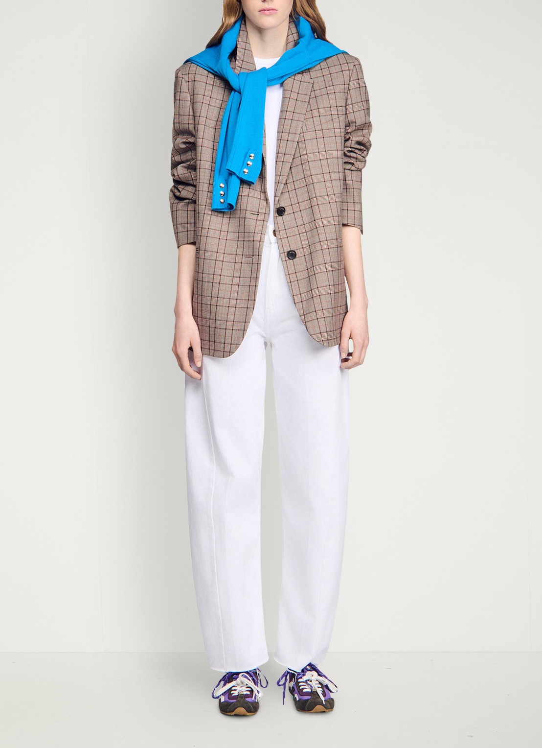 Sandro Blazer in wolblend met ruitdessin  - voorkant 5 brown / bruin