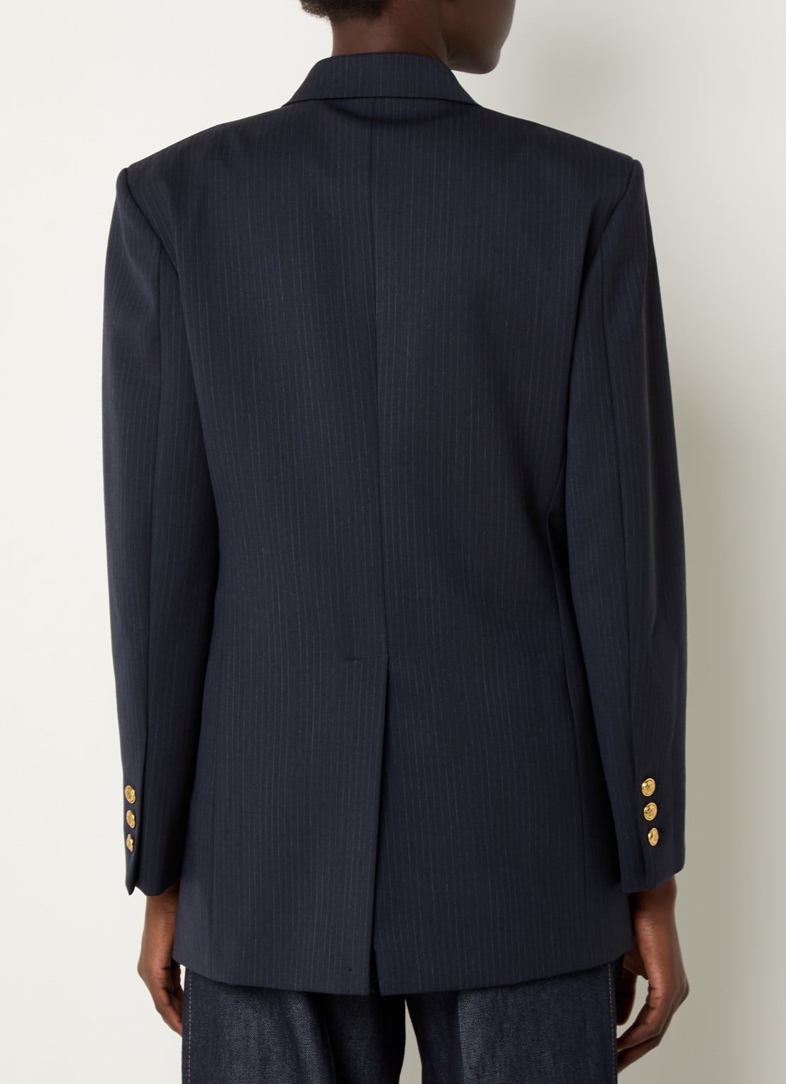 Sandro Blazer in wolblend met schoudervulling en streepprint - achterkant donkerblauw