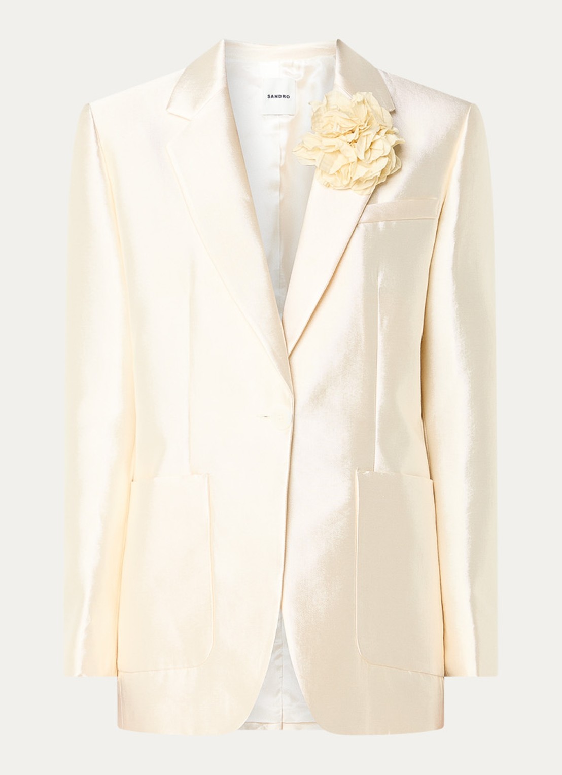 Sandro Blazer met glanzende finish en applicatie - voorkant ivoor