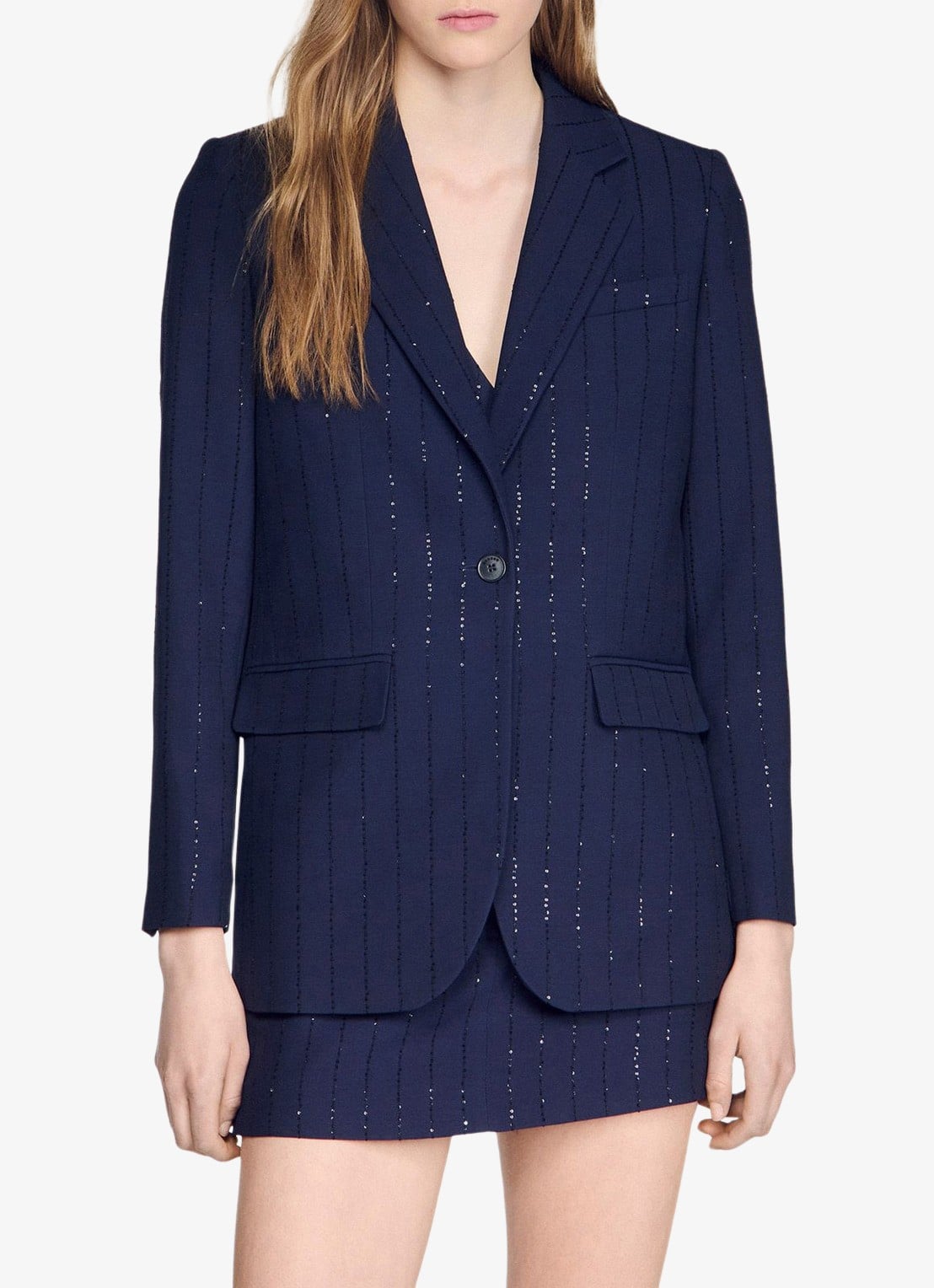Sandro Blazer met klepzakken en pailletten - detail 2 donkerblauw