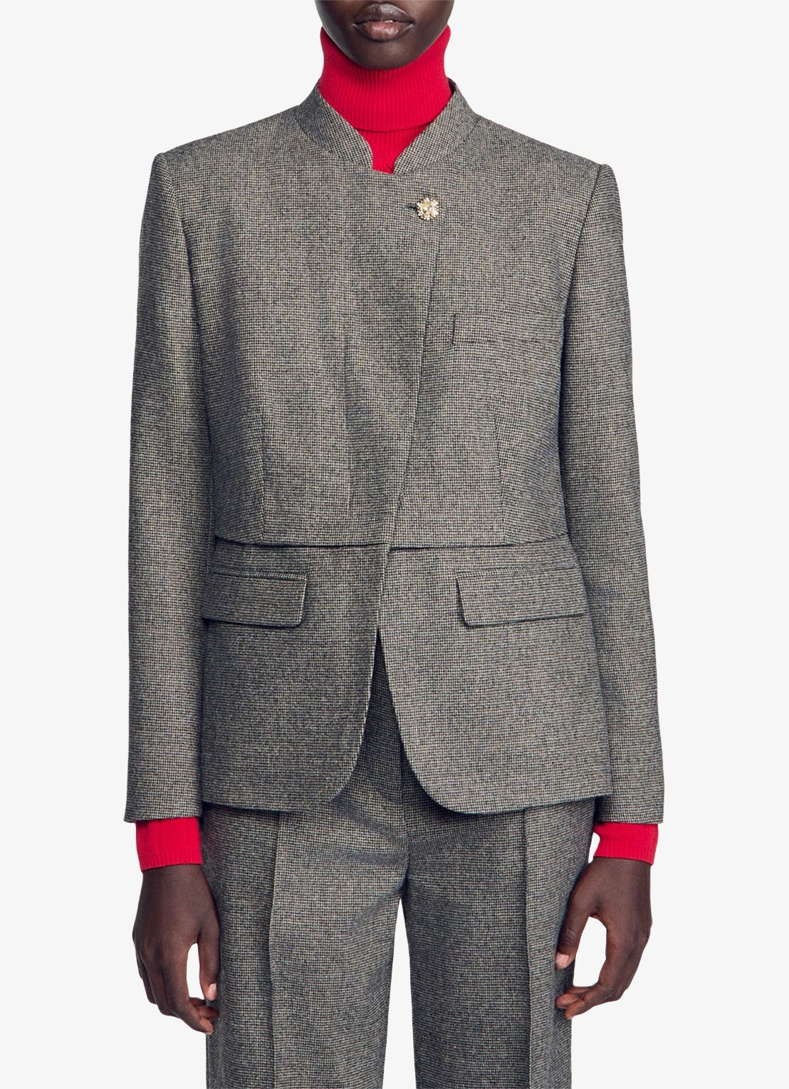 Sandro Blazer met pied-de-poule dessin - detail 2 grijs