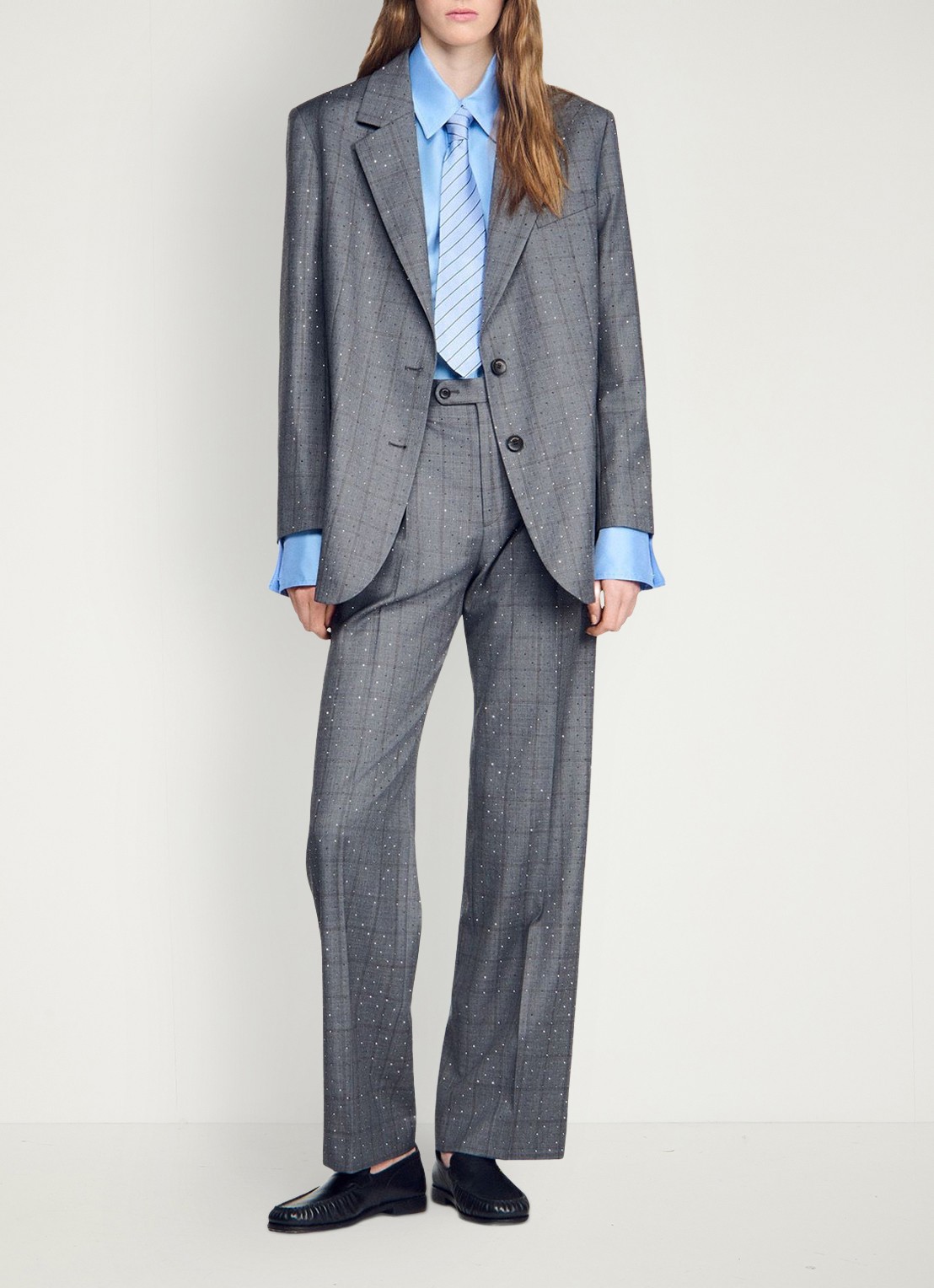 Sandro Blazer met ruit dessin - voorkant 7 dark grey / grijs