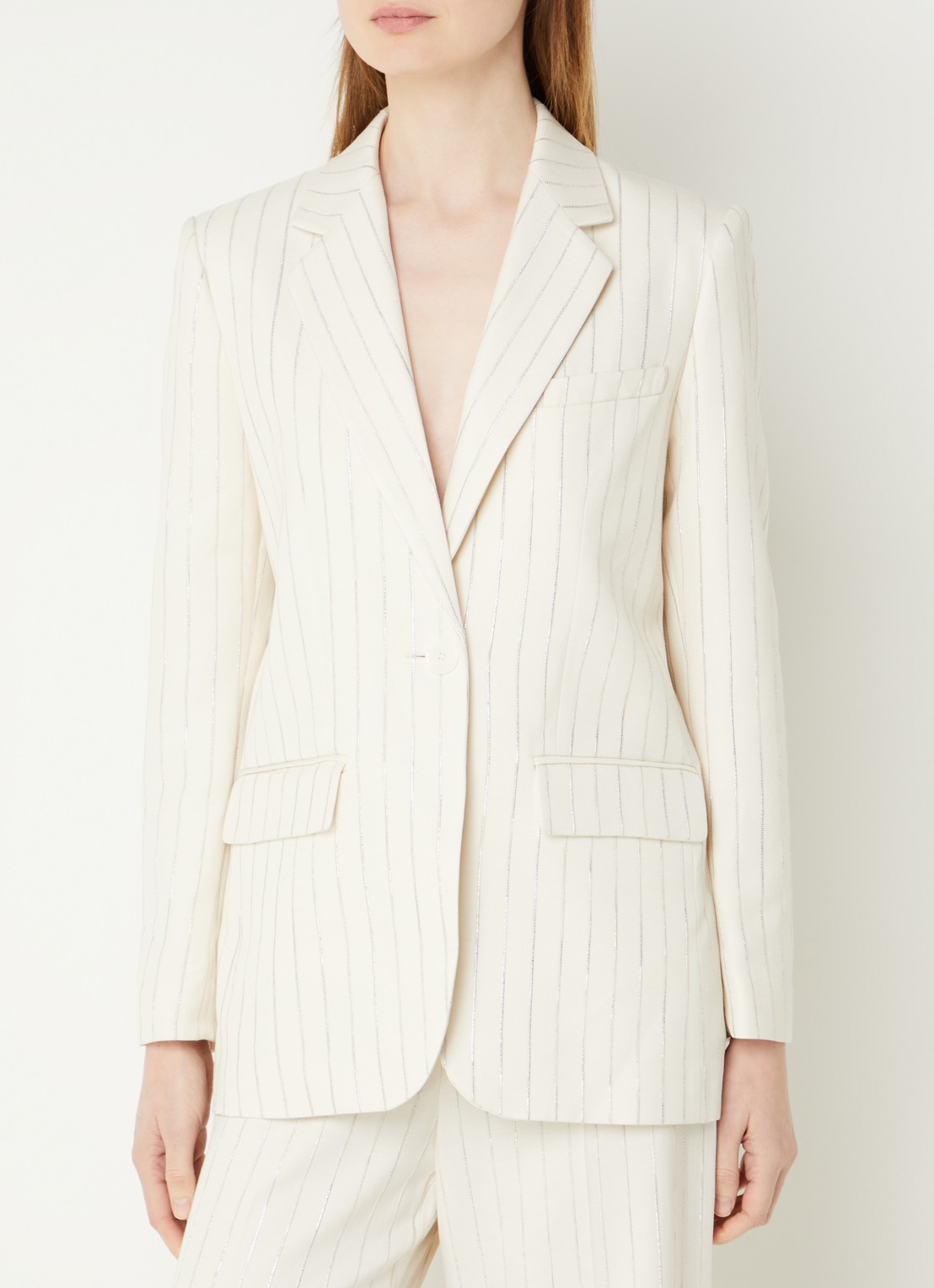 Sandro Blazer met streepprint en lurex - detail beige