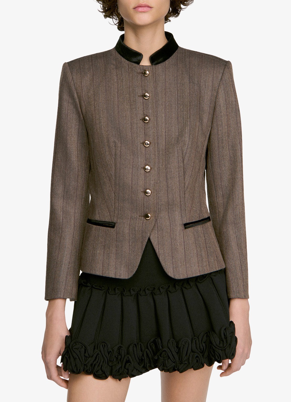 Sandro Blazer met streepprint in wolblend - detail taupe