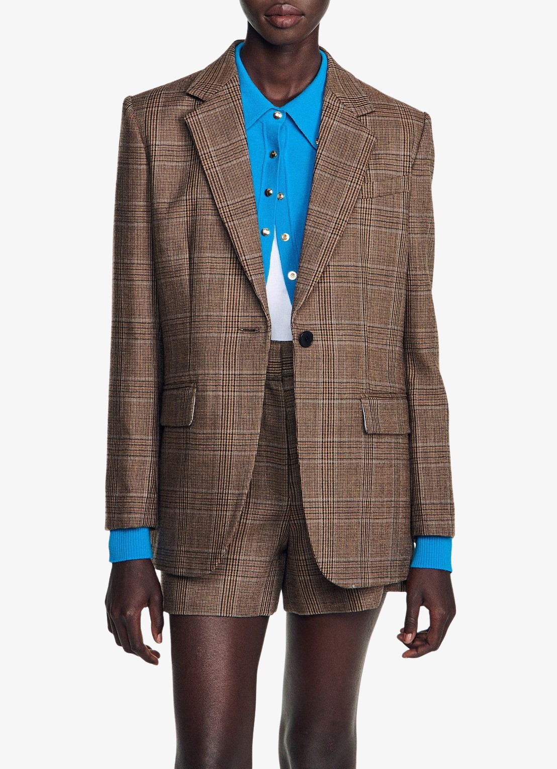 Sandro Blazer van wol met ruitdessin - detail 3 beige
