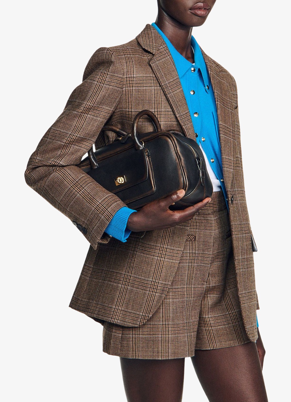 Sandro Blazer van wol met ruitdessin - detail 4 beige