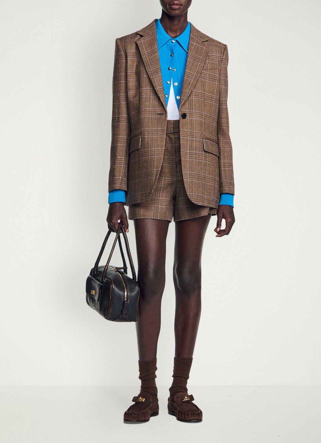 Sandro Blazer van wol met ruitdessin - detail 6 beige