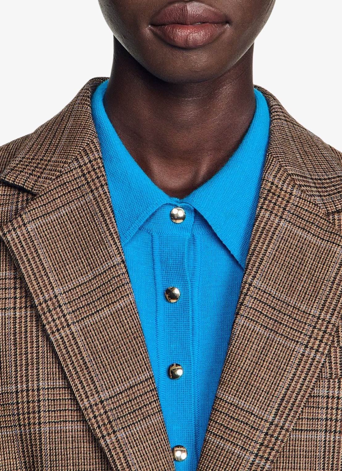 Sandro Blazer van wol met ruitdessin - detail 7 beige