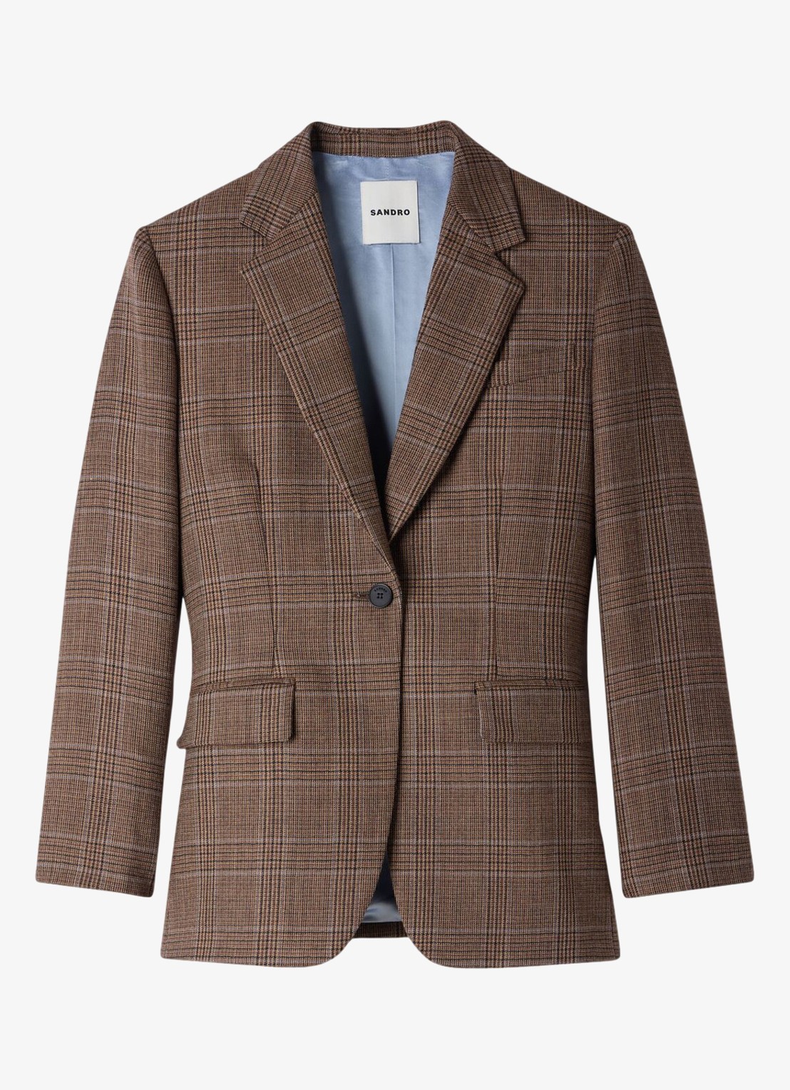 Sandro Blazer van wol met ruitdessin - voorkant beige