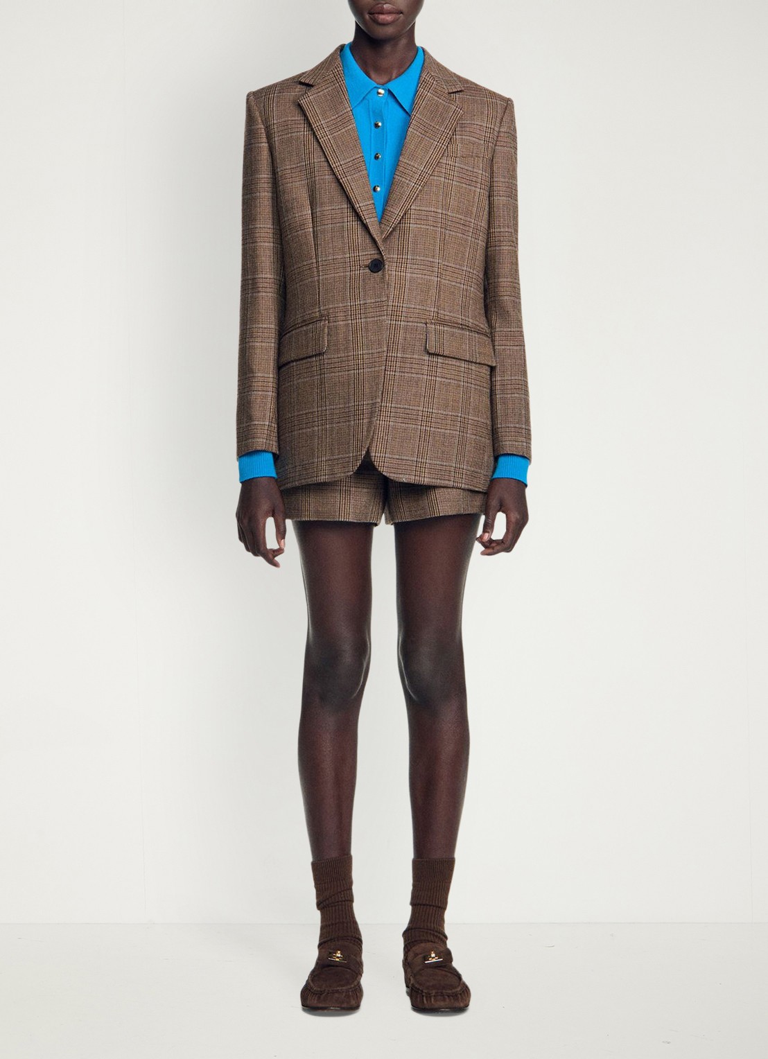 Sandro Blazer van wol met ruitdessin - voorkant 2 beige