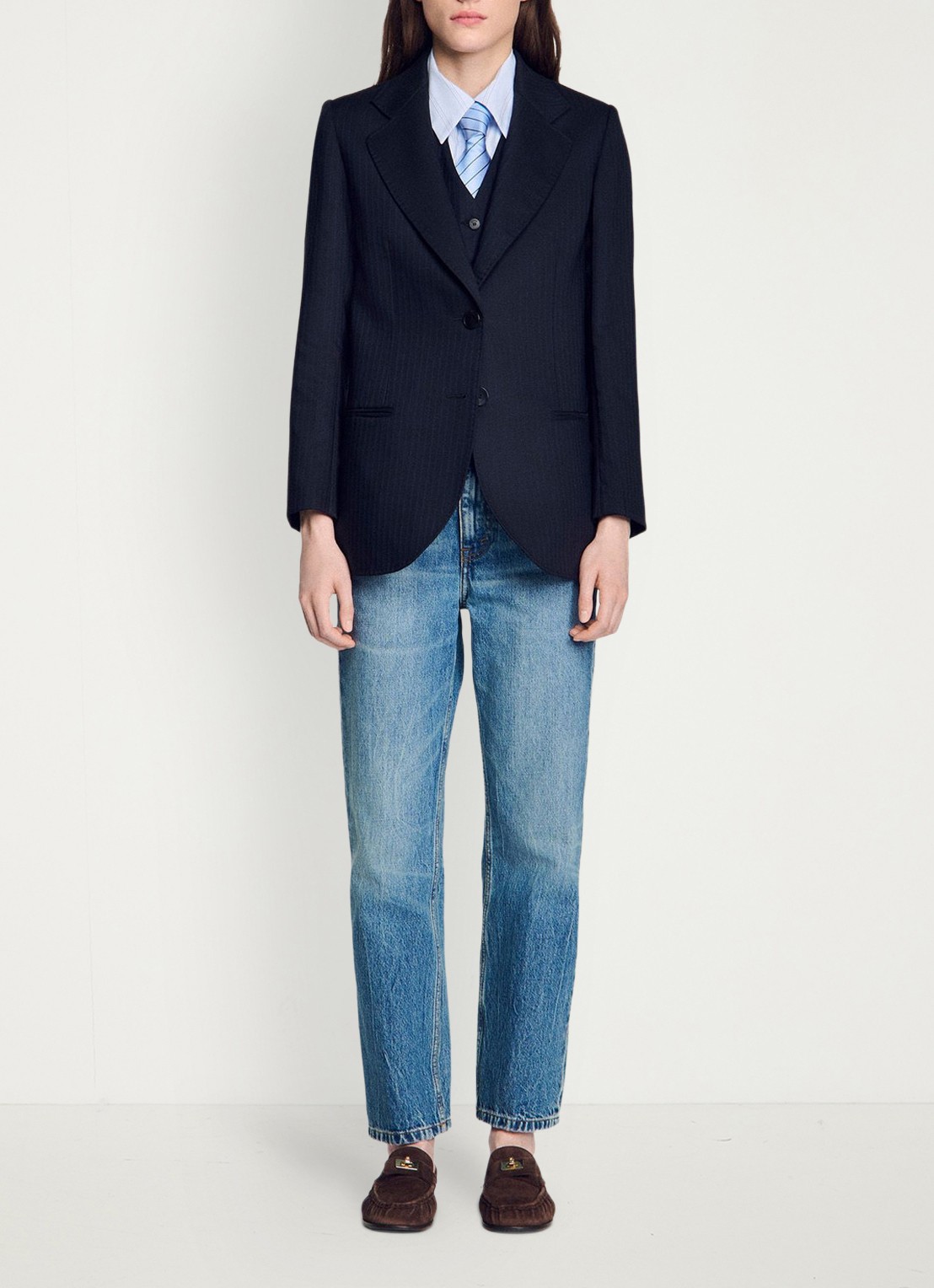 Sandro Blazer van wolblend met krijtstreep - detail 2 blauw