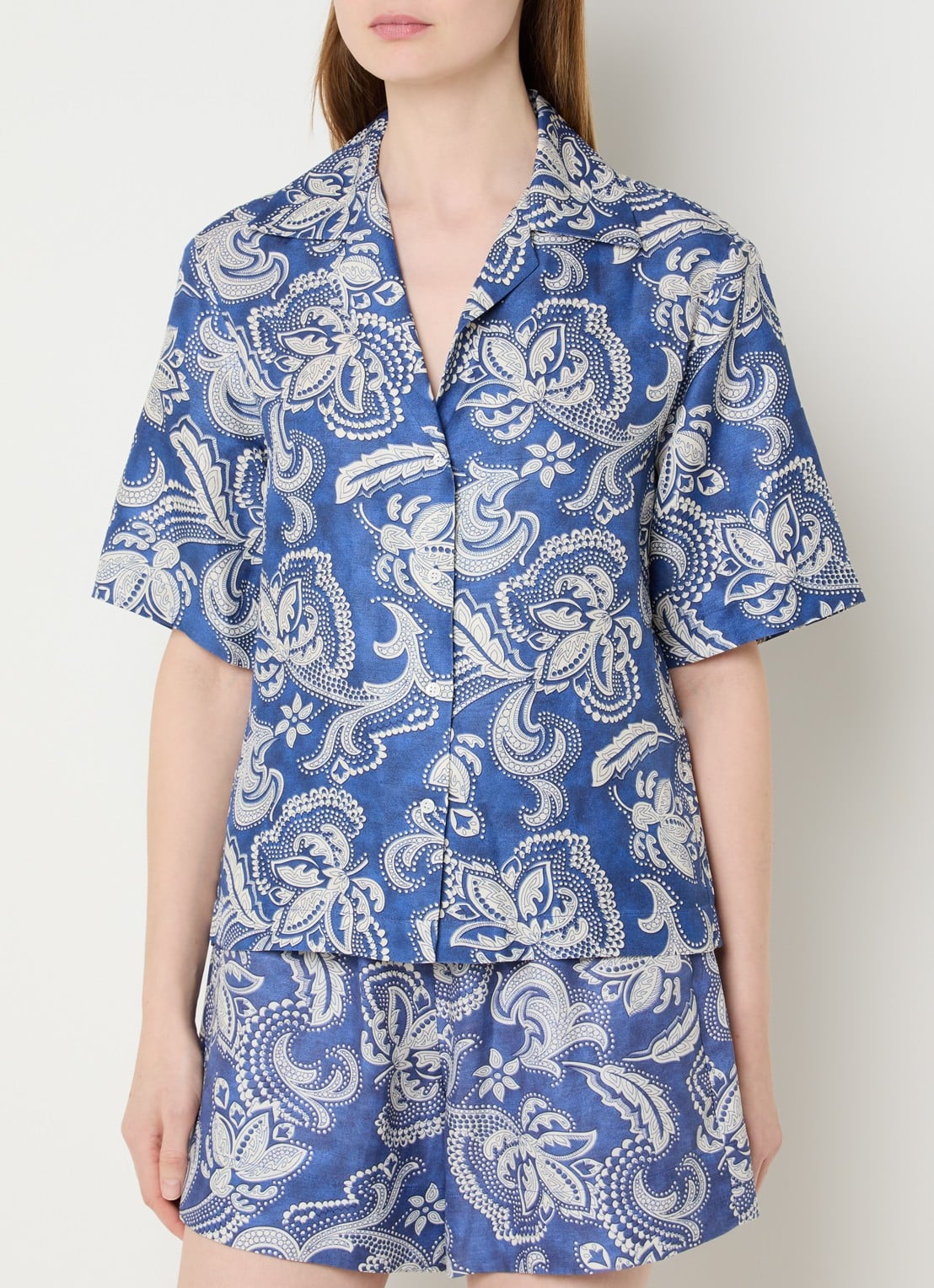 Sandro Blouse in linnenblend met paisley dessin - detail 3 indigo