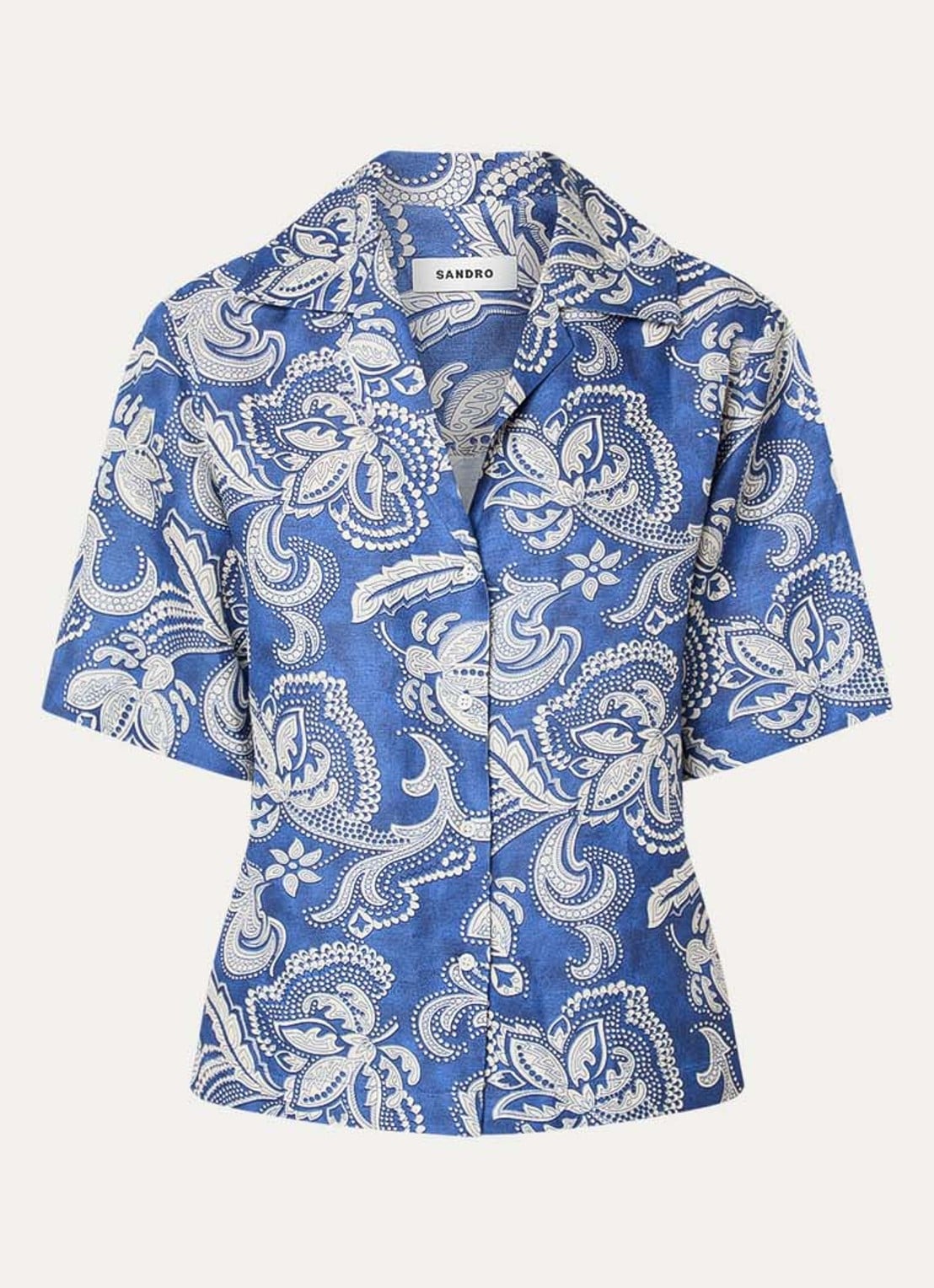 Sandro Blouse in linnenblend met paisley dessin - voorkant indigo