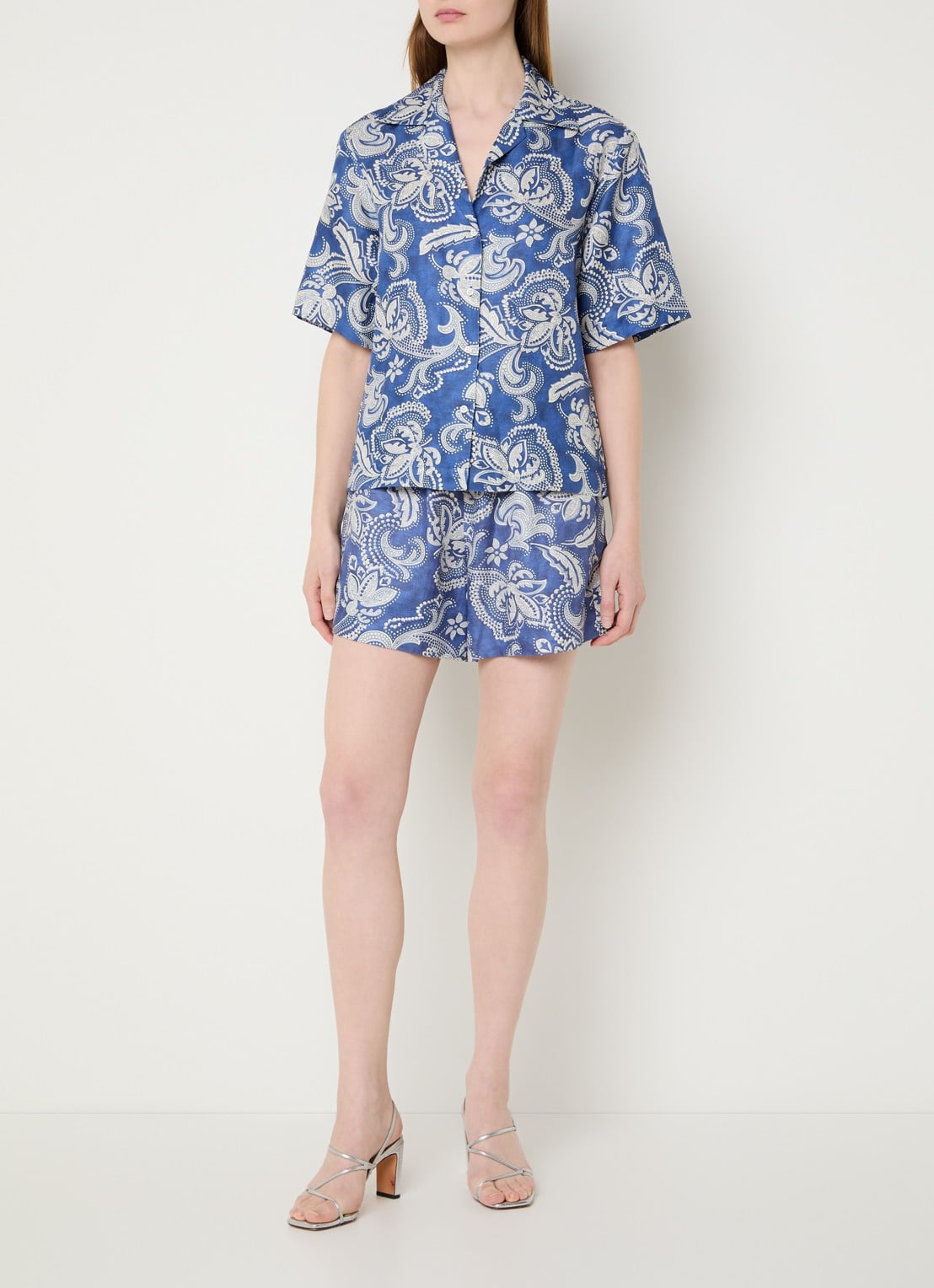 Sandro Blouse in linnenblend met paisley dessin - voorkant 2 indigo