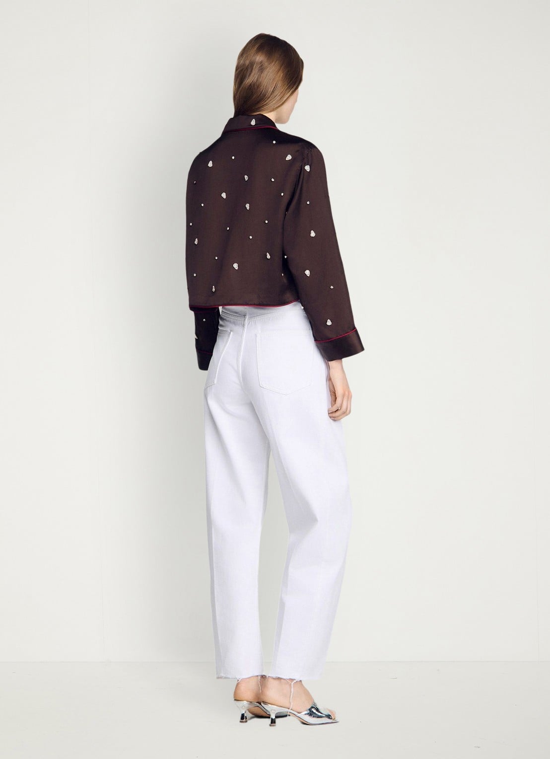 Sandro Blouse in linnenblend met strass - achterkant 3 bruin