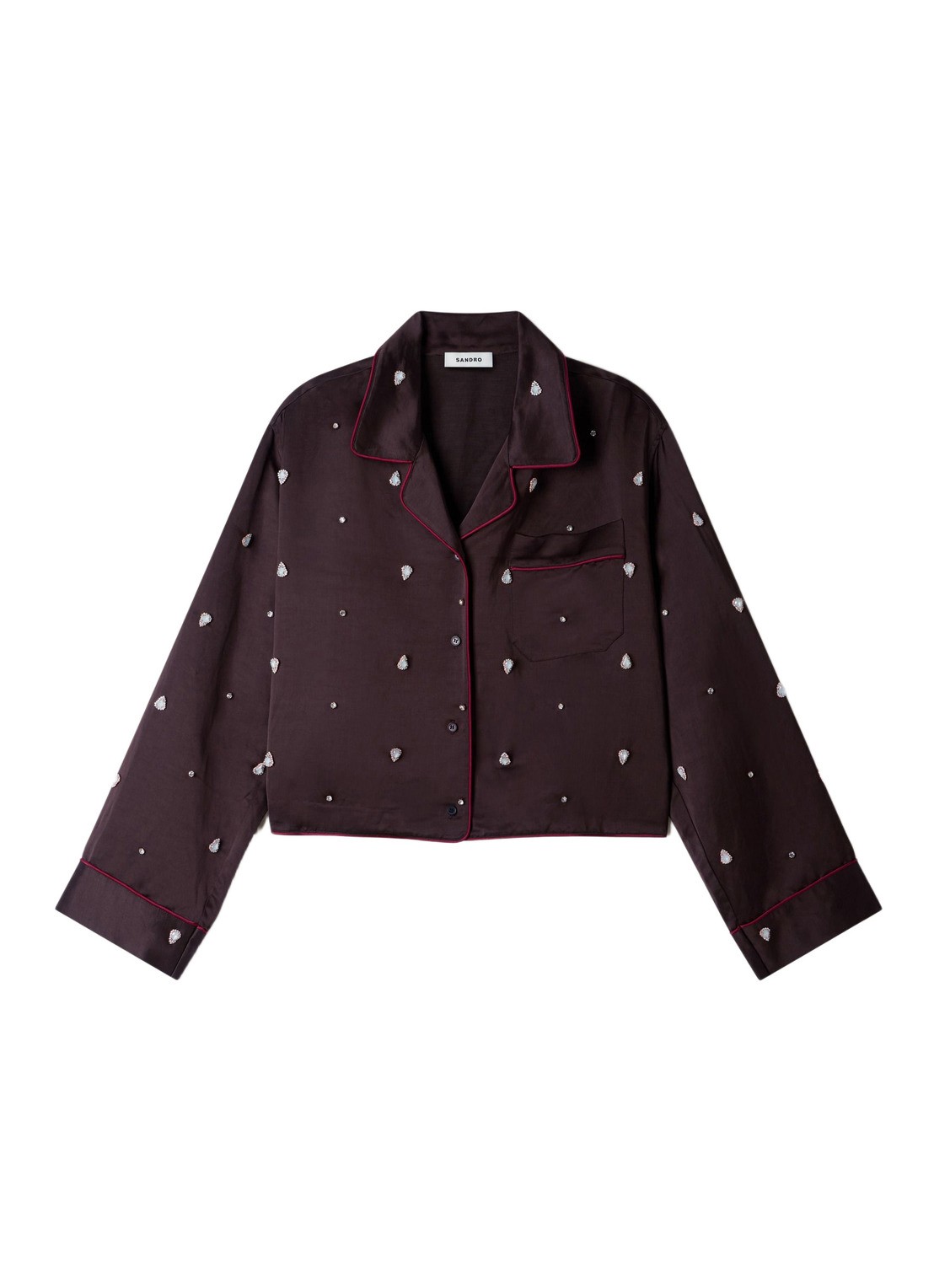 Sandro Blouse in linnenblend met strass - voorkant bruin