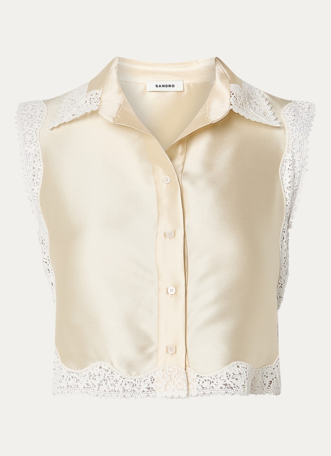 Sandro Blouse in zijdeblend met broderie - voorkant vanillegeel