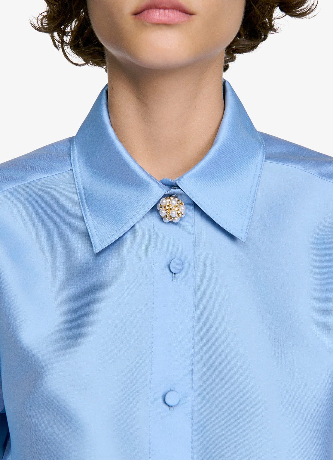 Sandro Blouse in zijdeblend - detail 2 lichtblauw