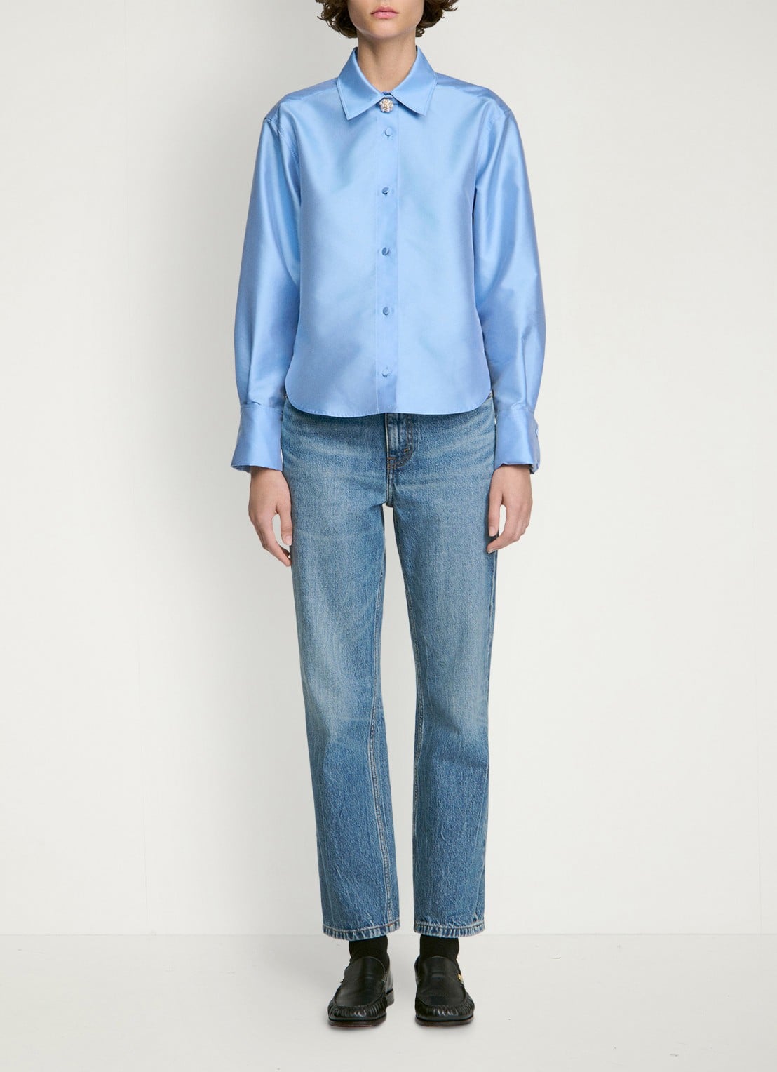Sandro Blouse in zijdeblend - voorkant 7 lichtblauw