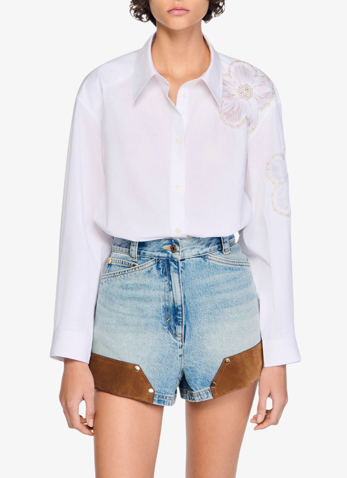Sandro Blouse met bloemborduring - detail wit