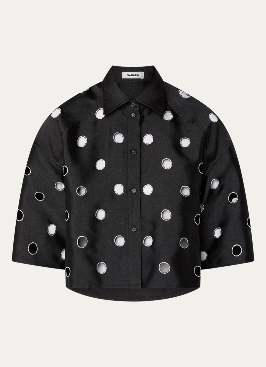 Sandro Blouse met cut-out detail en strass - voorkant 3 zwart