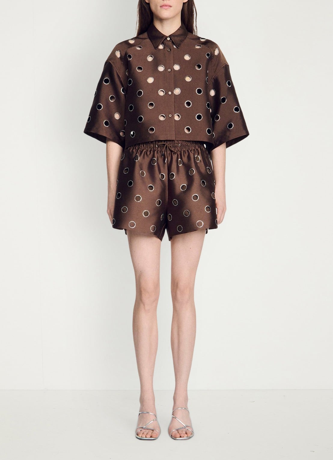 Sandro Blouse met cut-out detail en strass - detail 3 bruin