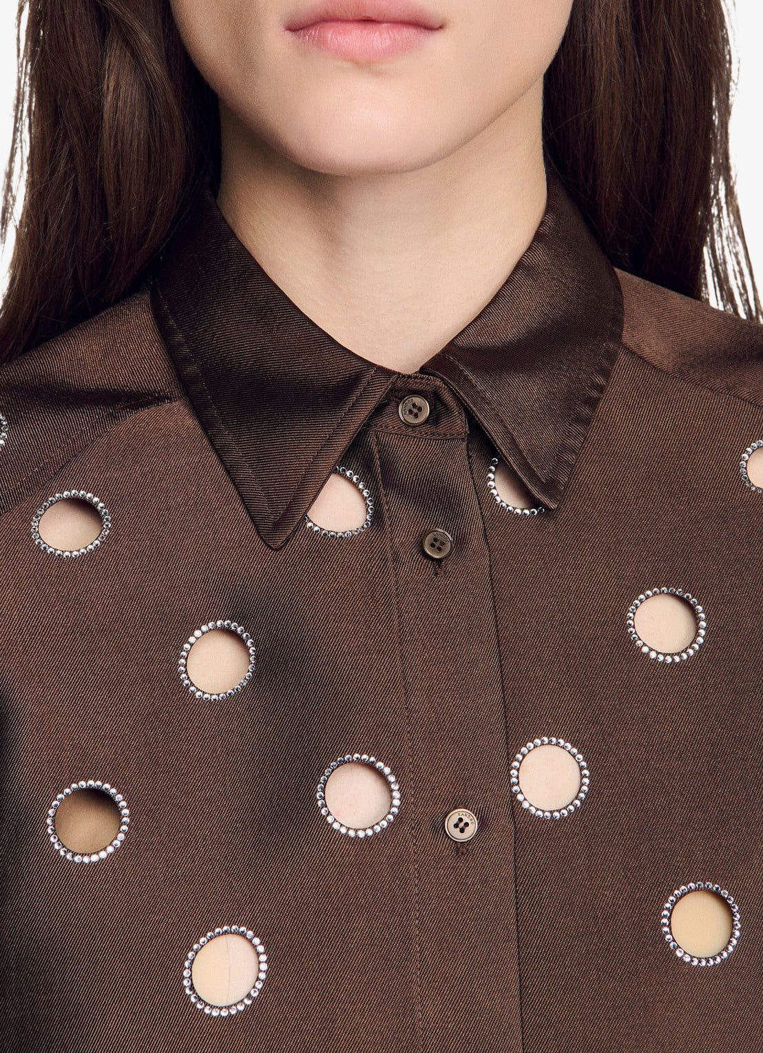 Sandro Blouse met cut-out detail en strass - detail 4 bruin