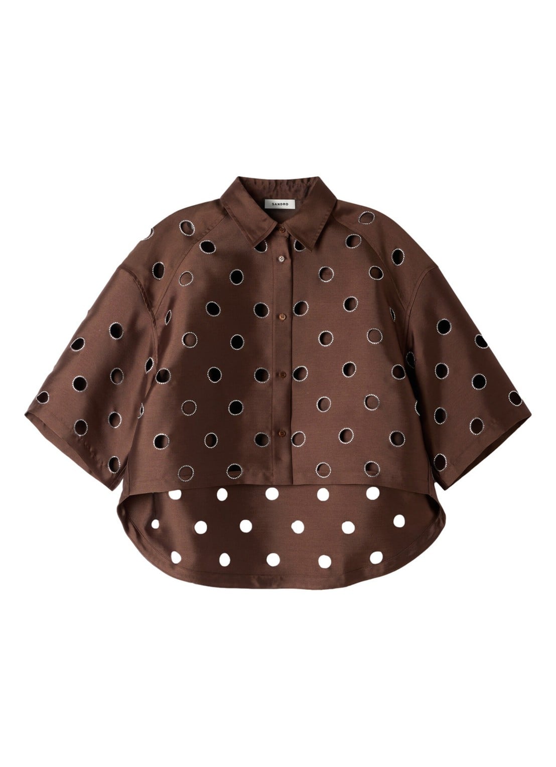 Sandro Blouse met cut-out detail en strass - voorkant 5 bruin