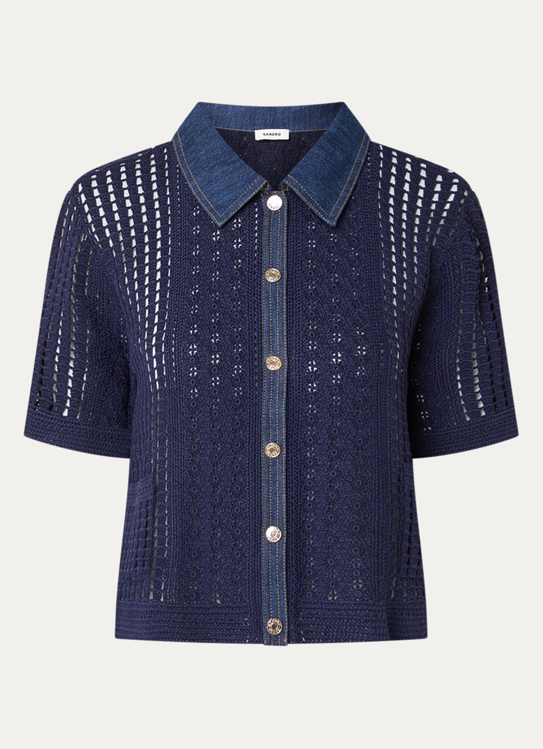 Sandro Blouse met opengewerkt dessin - voorkant 3 donkerblauw