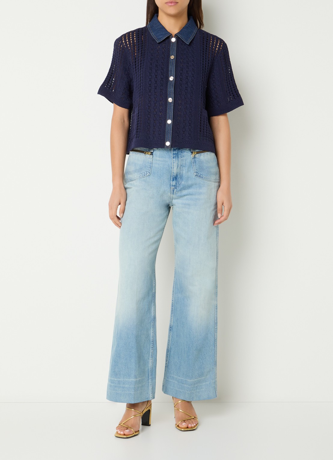 Sandro Blouse met opengewerkt dessin - voorkant 4 donkerblauw
