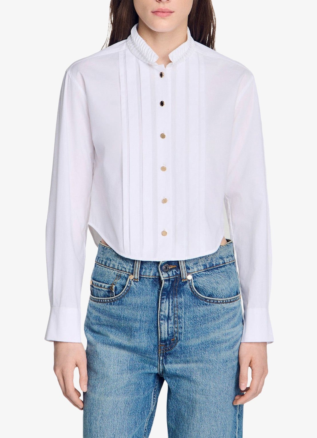 Sandro Blouse met plooidetail en opstaande kraag - detail wit