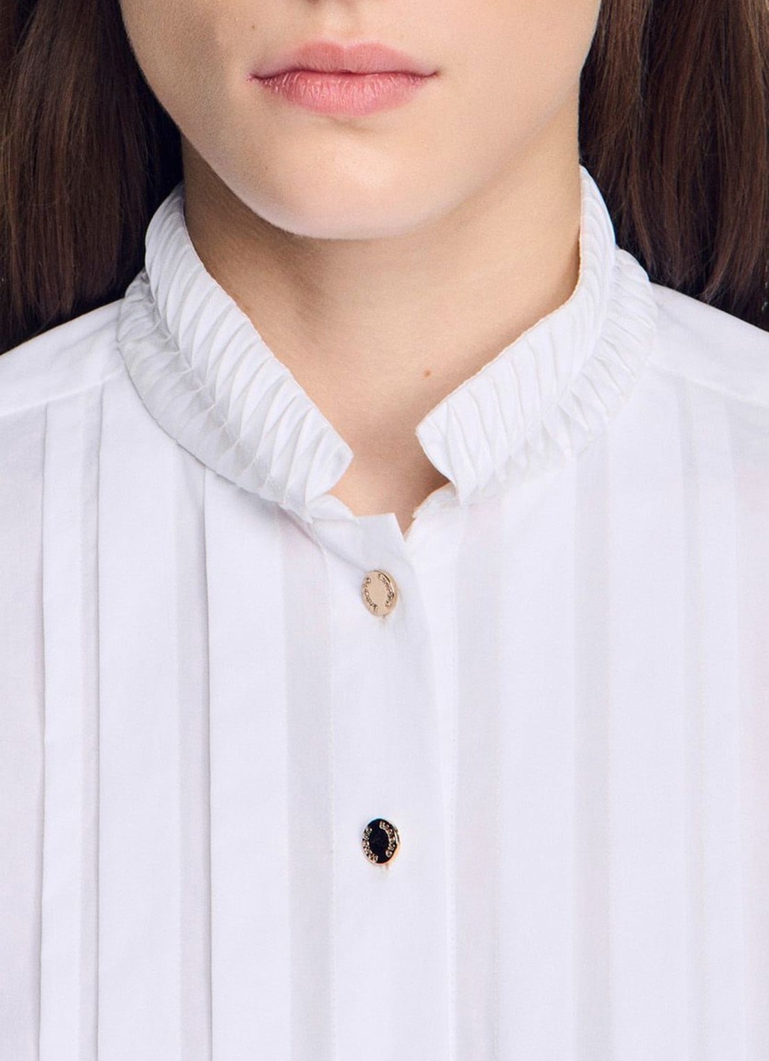 Sandro Blouse met plooidetail en opstaande kraag - detail 3 wit
