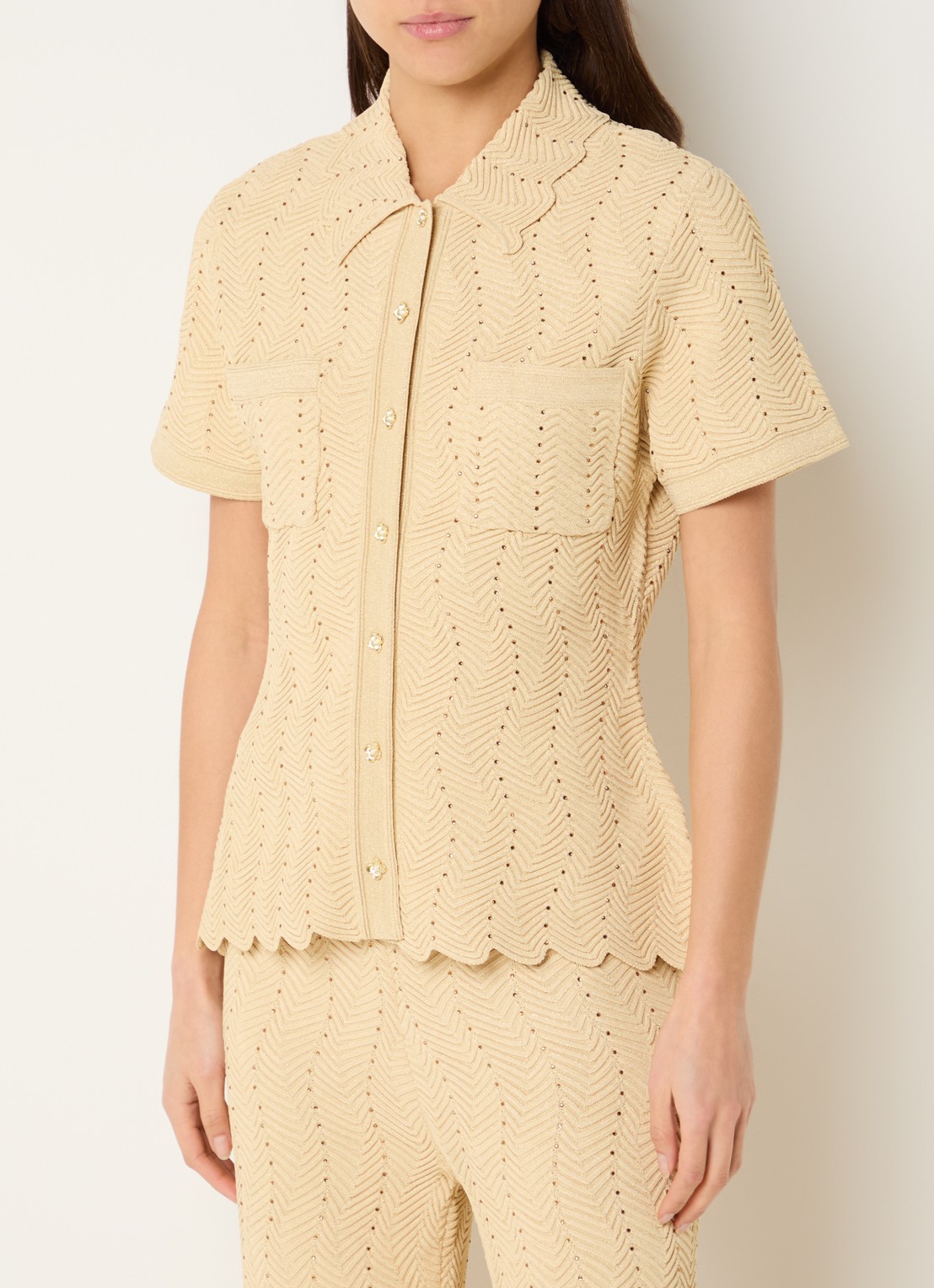 Sandro Blouse met strass en borstzakken - detail 4 lichtgeel