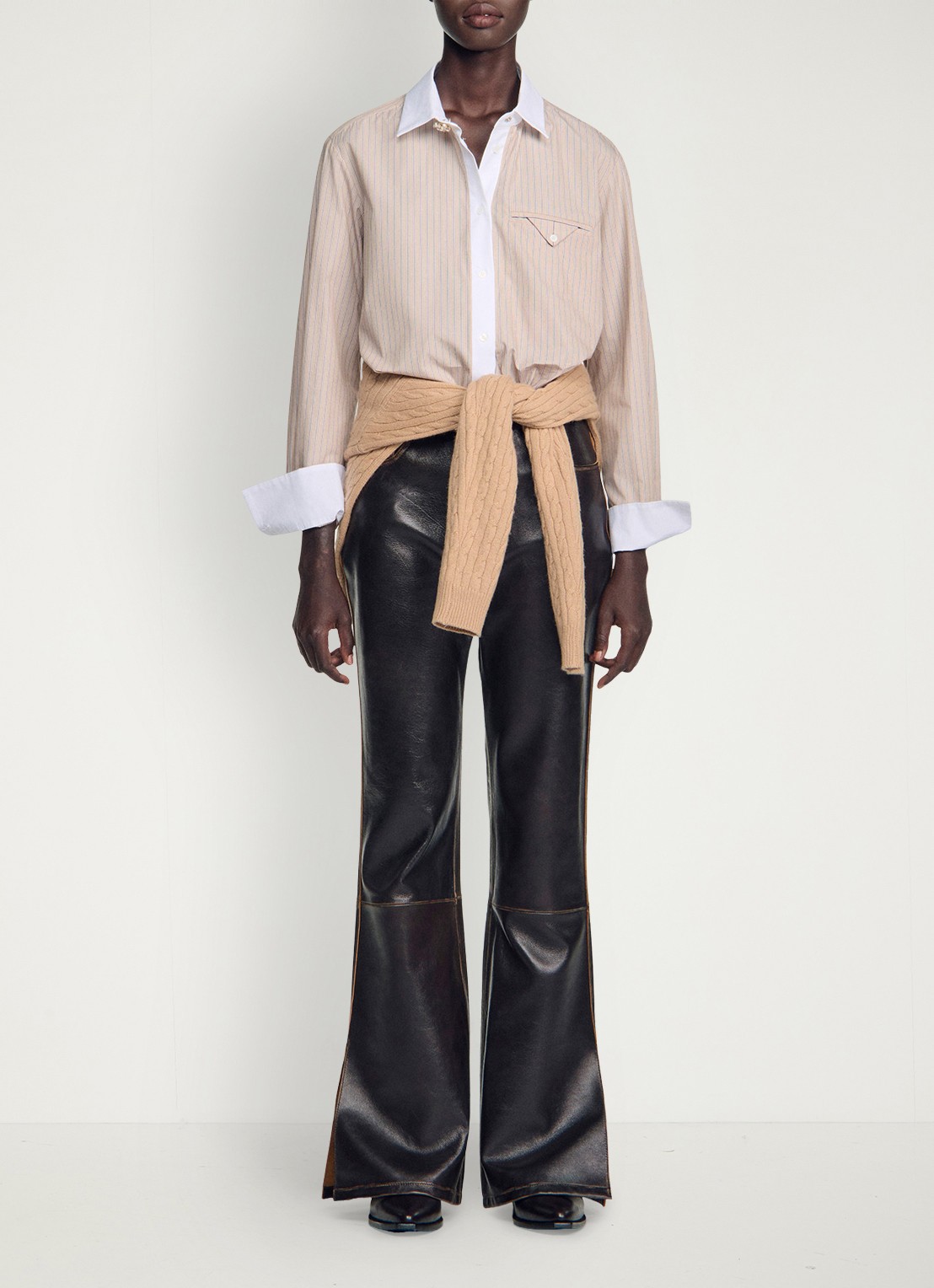 Sandro Blouse met streepprint en borstzak - detail 3 beige / beige