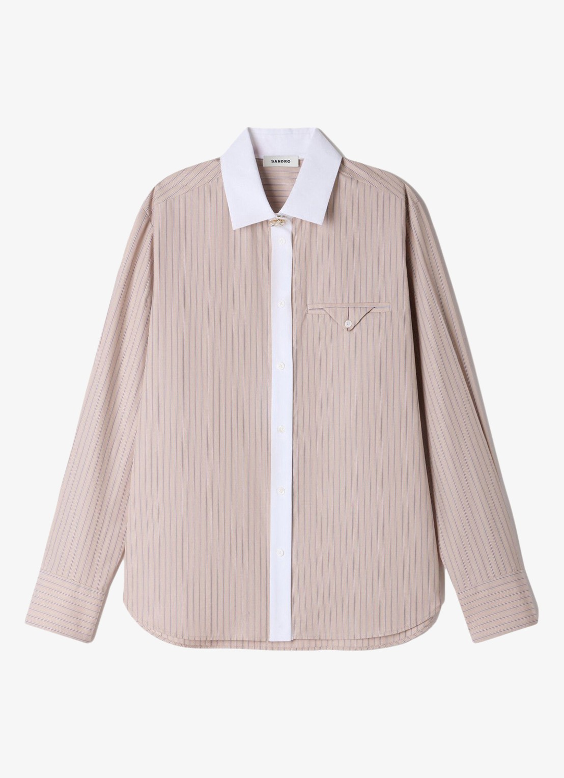 Sandro Blouse met streepprint en borstzak - voorkant beige / beige