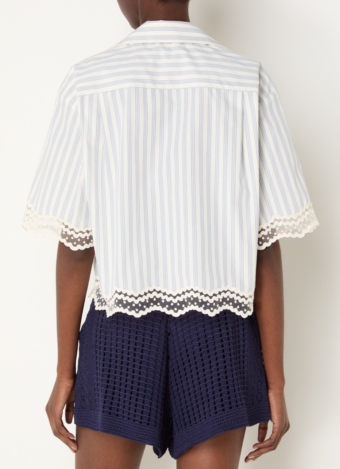 Sandro Blouse met streepprint en details van kant - achterkant 2 gebroken wit