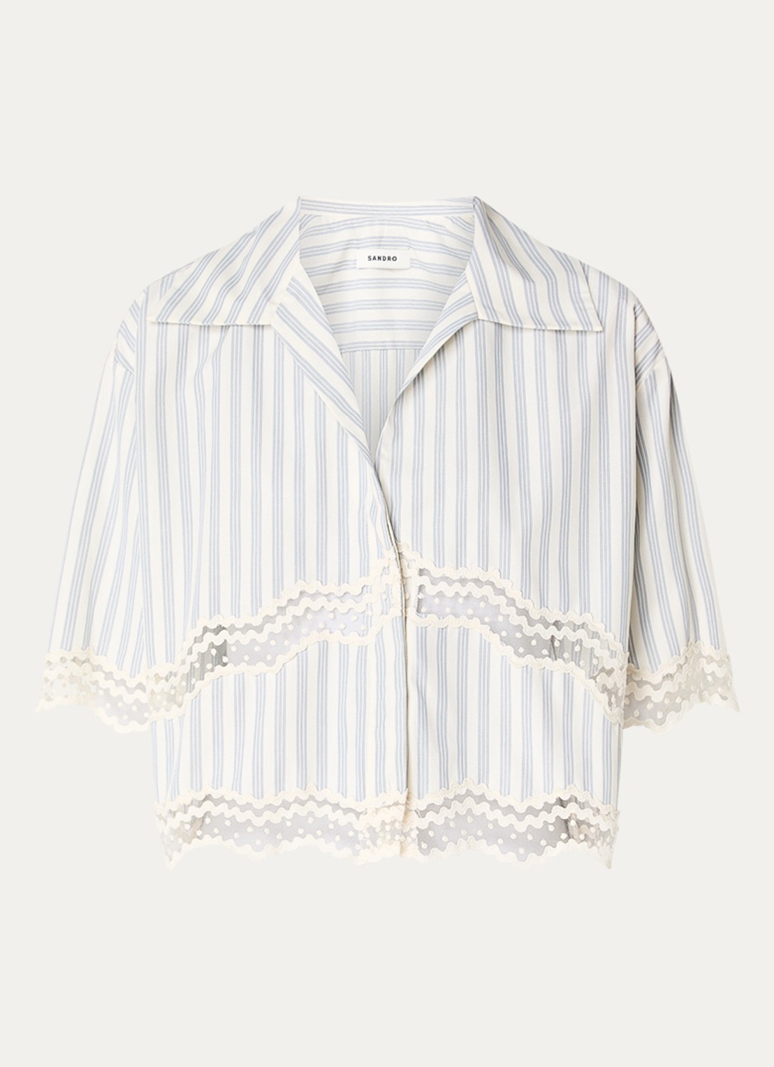 Sandro Blouse met streepprint en details van kant - voorkant 3 gebroken wit