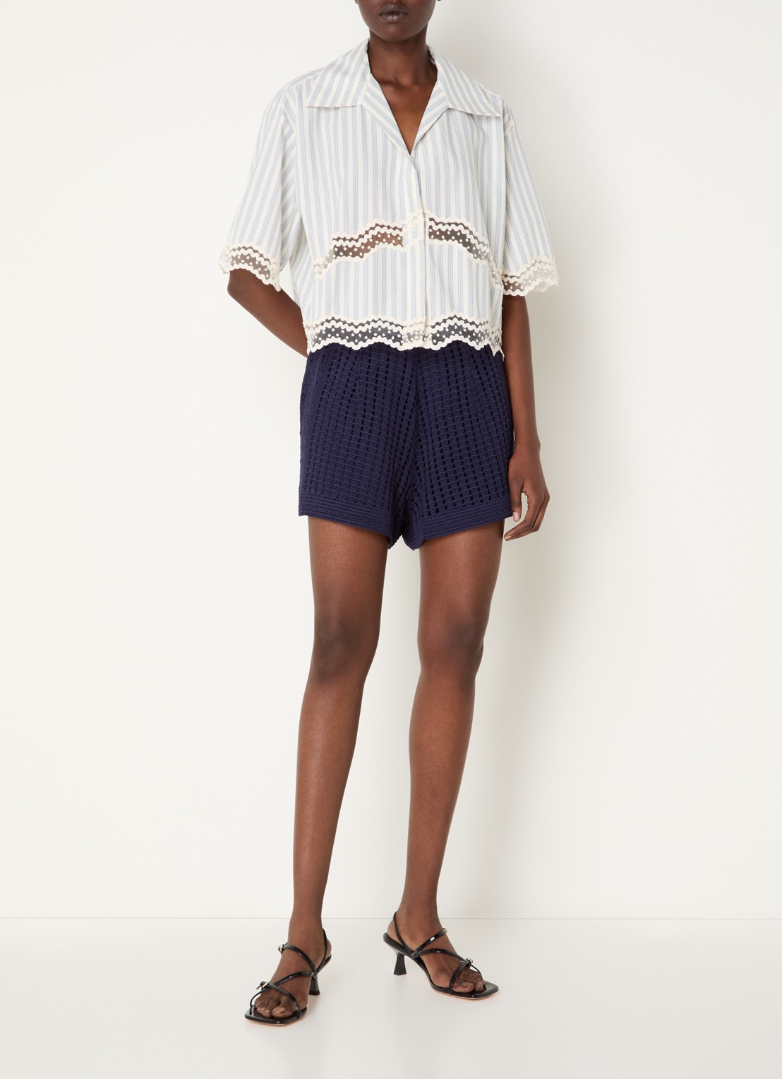 Sandro Blouse met streepprint en details van kant - voorkant 4 gebroken wit