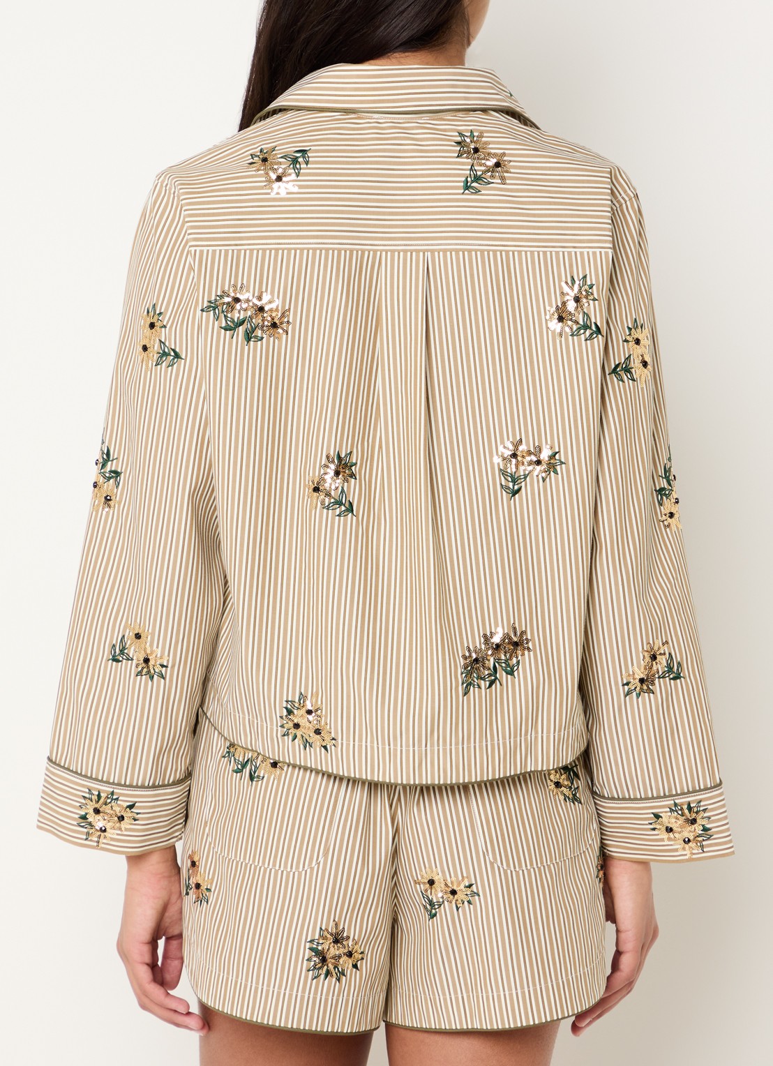 Sandro Blouse met streepprint en pailletten - achterkant camel