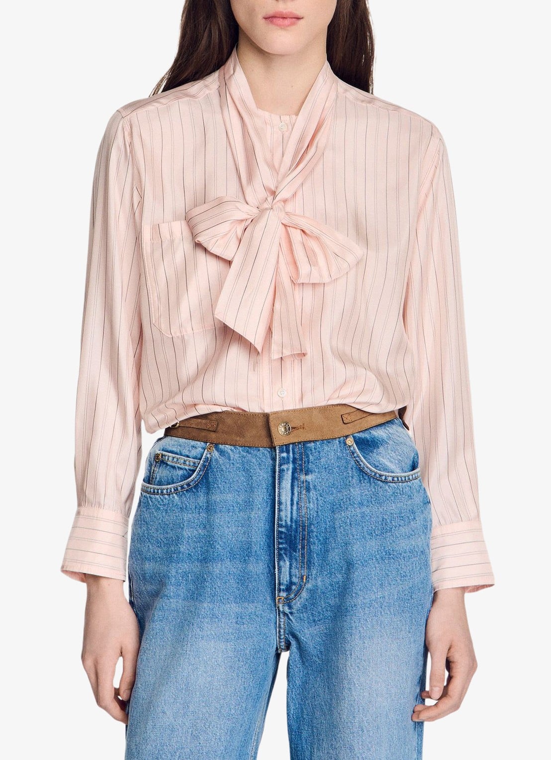 Sandro Blouse met strikdetail en strepen - detail light pink / roze