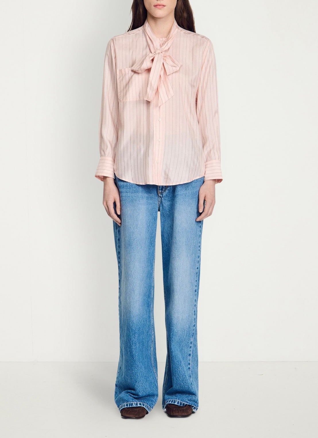Sandro Blouse met strikdetail en strepen - detail 2 light pink / roze