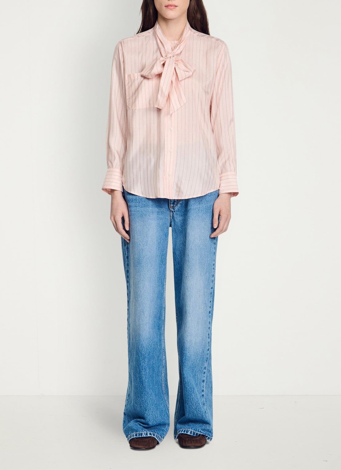 Sandro Blouse met strikdetail en strepen - detail 5 light pink / roze