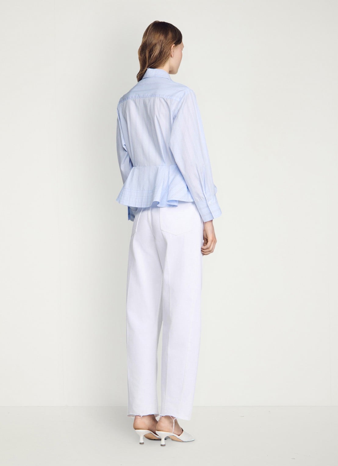 Sandro Blouse van katoen met peplum en strepen - achterkant 7 sky blue / blauw