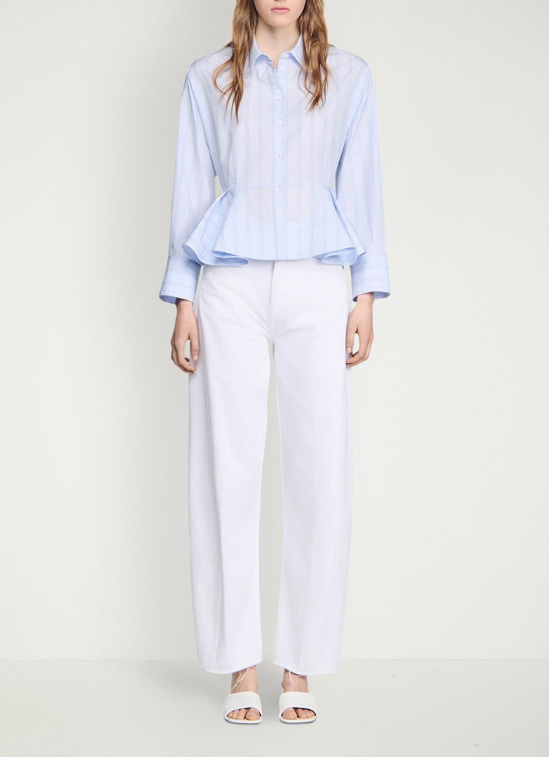 Sandro Blouse van katoen met peplum en strepen - detail 2 sky blue / blauw